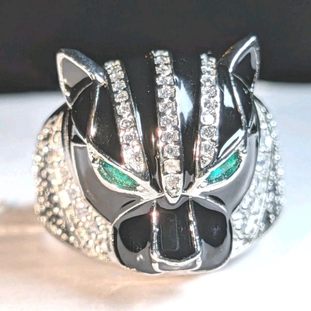 Retro 3Ct Round Cut Lab-Created Diamond Onyx Men's Black Panther Ring Sz 12 - Picture 11 of 17
